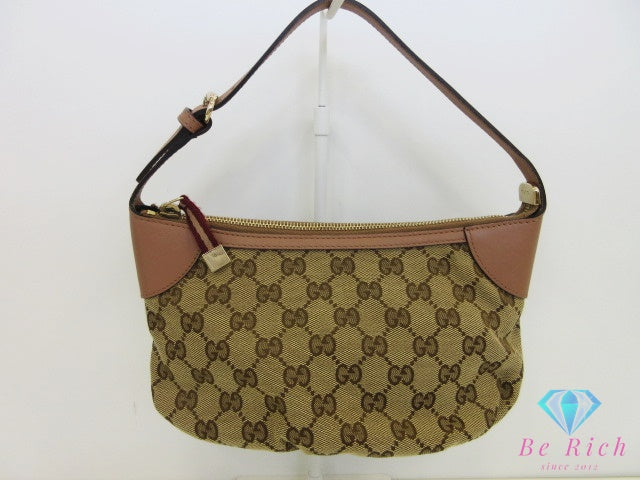 グッチ GUCCI ミニ ハンドバッグ 224093 GG シェリー ベージュ ピンク ベージュ 茶 キャンバス レザー ロゴ アクセサリー ポーチ 化粧 コスメ 小物【中古】【送料無料】 bk10666