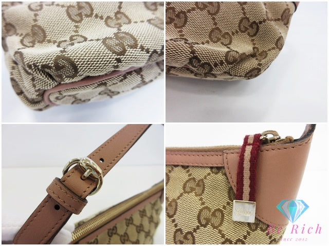 グッチ GUCCI ミニ ハンドバッグ 224093 GG シェリー ベージュ ピンク ベージュ 茶 キャンバス レザー ロゴ アクセサリー ポーチ 化粧 コスメ 小物【中古】【送料無料】 bk10666