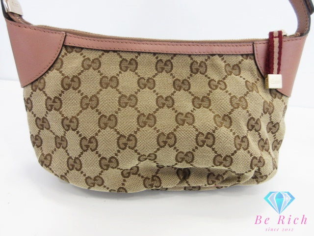 グッチ GUCCI ミニ ハンドバッグ 224093 GG シェリー ベージュ ピンク ベージュ 茶 キャンバス レザー ロゴ アクセサリー ポーチ 化粧 コスメ 小物【中古】【送料無料】 bk10666