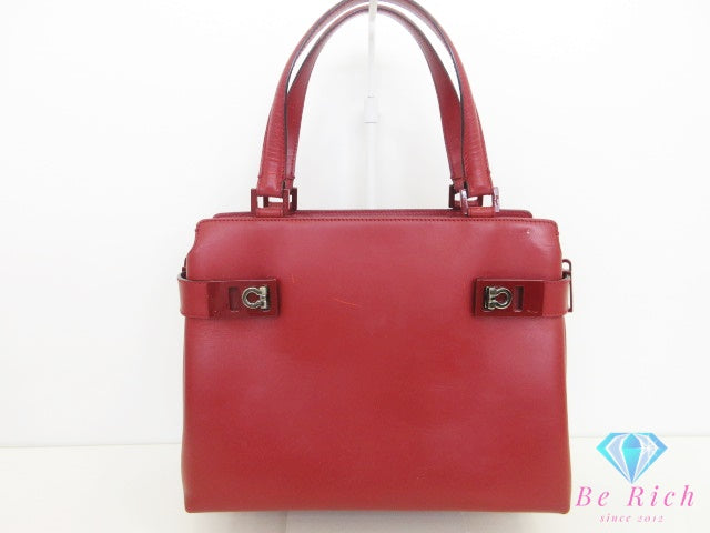 フェラガモ Salvatore Ferragamo ガンチーニ 2way ハンドバッグ ストラップなし AQ21 8881 赤 レッド レザー ロゴ 鞄 手提げ  【中古】【送料無料】 bk10692