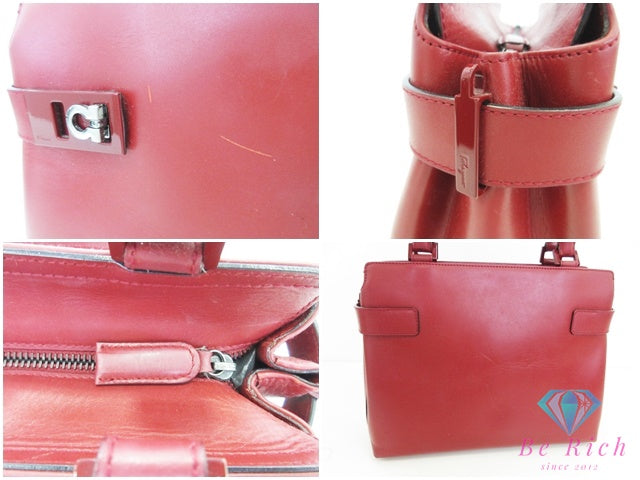 フェラガモ Salvatore Ferragamo ガンチーニ 2way ハンドバッグ ストラップなし AQ21 8881 赤 レッド レザー ロゴ 鞄 手提げ  【中古】【送料無料】 bk10692