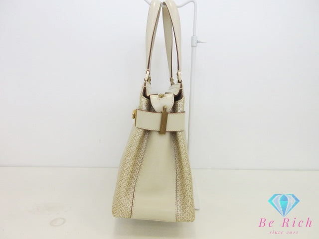 フェラガモ Salvatore Ferragamo ガンチーニ 2way ハンドバッグ ストラップなし AQ-21 0167 アイボリー ゴールド レザー ロゴ 鞄 手提げ  【中古】【送料無料】 bk10693