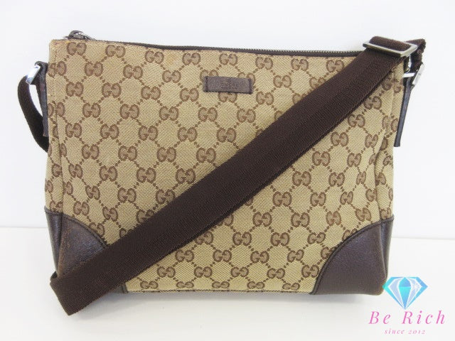 グッチ GUCCI ショルダーバッグ 114273 GG ブラウン 茶 キャンバス レザー ロゴ 斜め掛け 鞄 【中古】【送料無料】bk10704