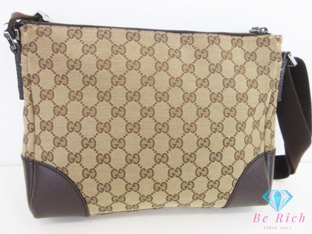 グッチ GUCCI ショルダーバッグ 114273 GG ブラウン 茶 キャンバス レザー ロゴ 斜め掛け 鞄 【中古】【送料無料】bk10704
