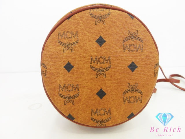 エムシーエム MCM ミニ ショルダーバッグ 巾着型 ヴィセトス コニャック ロゴグラム キャメル ブラウン 茶 レザー ロゴ 肩掛け 斜め掛け バッグ 鞄 メンズ レディース 【中古】【送料無料】 bk10708