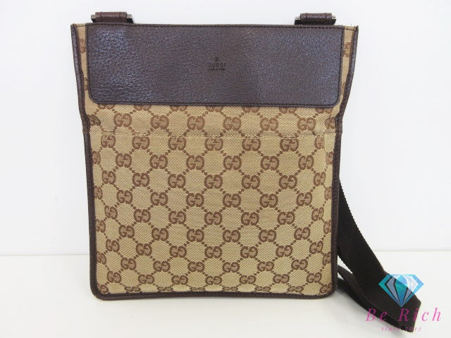 グッチ ショルダーバッグ 27639 GG キャンバス 茶 ブラウン カーキ レザー クロスボディ GUCCI ポシェット【中古】【送料無料】 bk10718