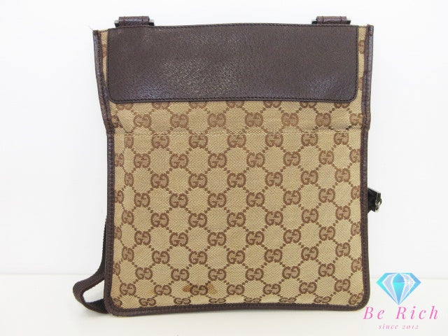 グッチ ショルダーバッグ 27639 GG キャンバス 茶 ブラウン カーキ レザー クロスボディ GUCCI ポシェット【中古】【送料無料】 bk10718