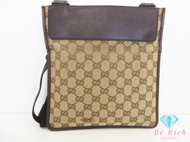 グッチ ショルダーバッグ 27639 GG キャンバス 茶 ブラウン カーキ レザー クロスボディ GUCCI ポシェット【中古】【送料無料】 bk10718