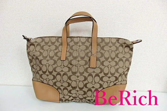 コーチ ハンドバッグ F31841 ハドリー シグネチャー 茶 ブラウン キャンバス レザー ジップ サッチェル COACH 【中古】【送料無料】 bk6126