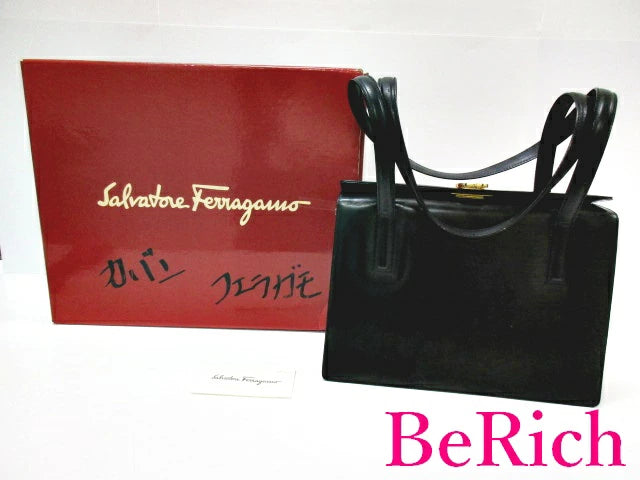 フェラガモ Salvatore Ferragamo ガンチーニ ショルダーバッグ 黒 ブラック レザー ロゴ ハンドバッグ 鞄 【中古】【送料無料】 bk6971