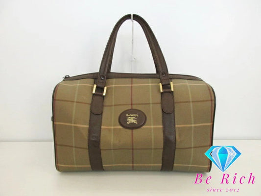 バーバリー BURBERRY ボストンバッグ チェック ベージュ 茶 PVC レザー ロゴ ハンドバッグ トラベル 旅行 鞄 【中古】【送料無料】 bk7384