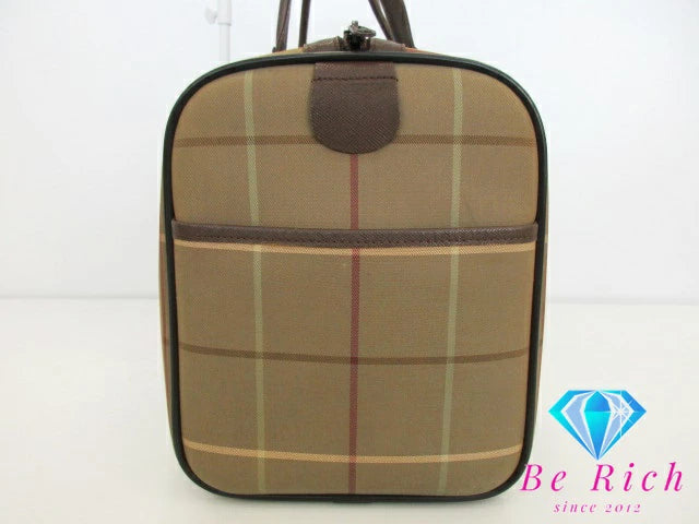 バーバリー BURBERRY ボストンバッグ チェック ベージュ 茶 PVC レザー ロゴ ハンドバッグ トラベル 旅行 鞄 【中古】【送料無料】 bk7384