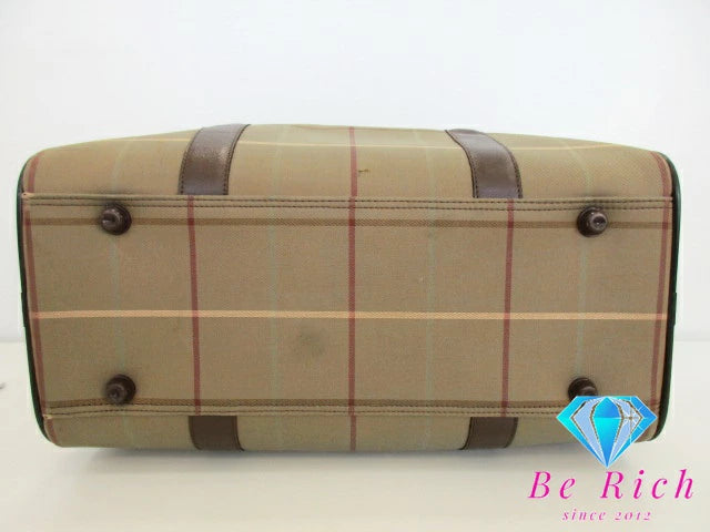 バーバリー BURBERRY ボストンバッグ チェック ベージュ 茶 PVC レザー ロゴ ハンドバッグ トラベル 旅行 鞄 【中古】【送料無料】 bk7384