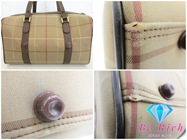 バーバリー BURBERRY ボストンバッグ チェック ベージュ 茶 PVC レザー ロゴ ハンドバッグ トラベル 旅行 鞄 【中古】【送料無料】 bk7384