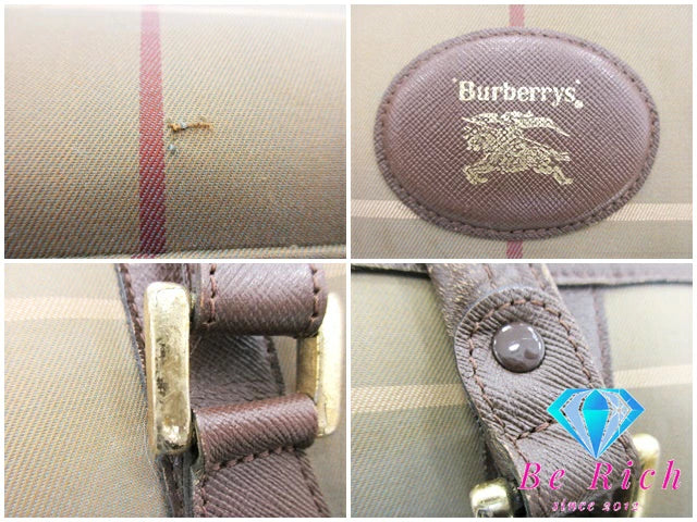 バーバリー BURBERRY ボストンバッグ チェック ベージュ 茶 PVC レザー ロゴ ハンドバッグ トラベル 旅行 鞄 【中古】【送料無料】 bk7384