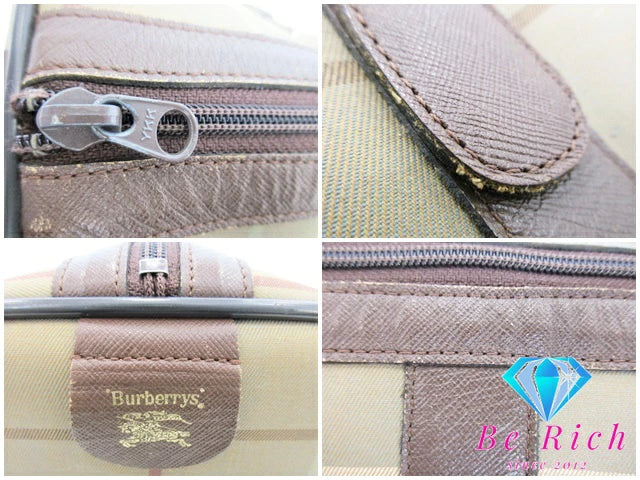 バーバリー BURBERRY ボストンバッグ チェック ベージュ 茶 PVC レザー ロゴ ハンドバッグ トラベル 旅行 鞄 【中古】【送料無料】 bk7384