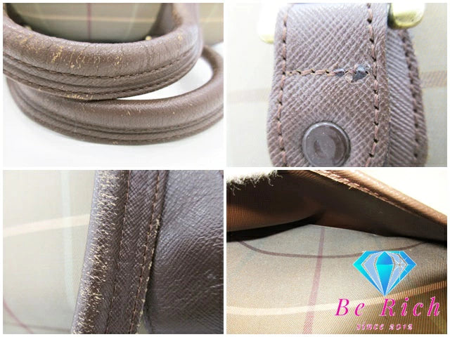 バーバリー BURBERRY ボストンバッグ チェック ベージュ 茶 PVC レザー ロゴ ハンドバッグ トラベル 旅行 鞄 【中古】【送料無料】 bk7384