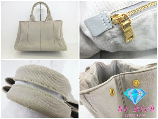 プラダ PRADA カナパ トートバッグ グレー キャンバス ロゴ ハンドバッグ 手提げ 肩掛け 鞄 【中古】【送料無料】bk8381