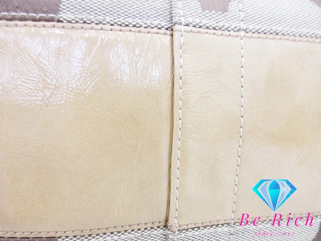 コーチ COACH トートバッグ ハンドバッグ F12428 シグネチャー ストライプ パテント ボーダー カーキ ベージュ キャンバス レザー ロゴ ショルダーバッグ 鞄 【中古】【送料無料】bk8389