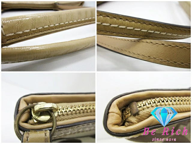 コーチ COACH トートバッグ ハンドバッグ F12428 シグネチャー ストライプ パテント ボーダー カーキ ベージュ キャンバス レザー ロゴ ショルダーバッグ 鞄 【中古】【送料無料】bk8389