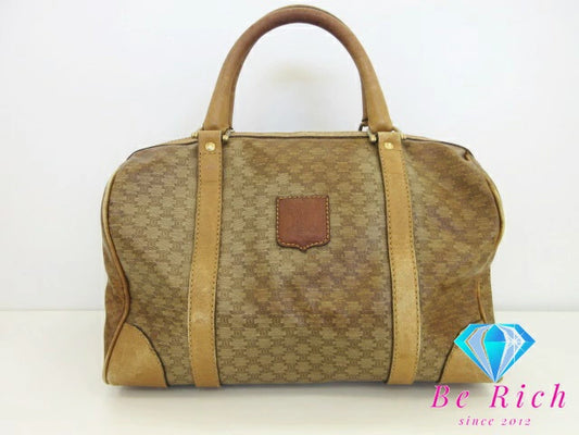 セリーヌ CELINE マカダム ミニ ボストンバッグ M05 ハンドバッグ ブラウン 茶 ブラゾン ロゴ 手提げ 旅行 鞄 【中古】【送料無料】 bk8395