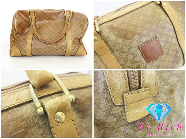 セリーヌ CELINE マカダム ミニ ボストンバッグ M05 ハンドバッグ ブラウン 茶 ブラゾン ロゴ 手提げ 旅行 鞄 【中古】【送料無料】 bk8395