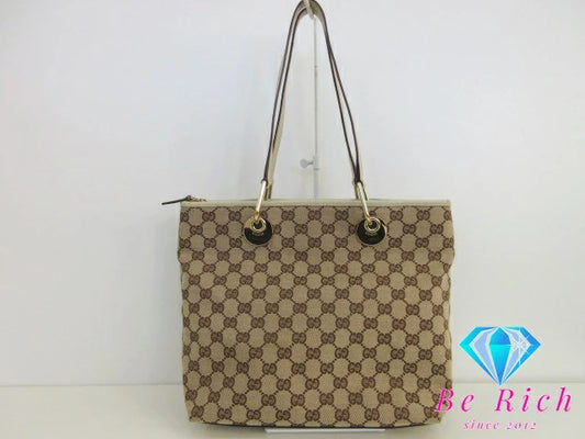 グッチ GUCCI GGキャンバス トートバッグ ベージュ キャンバス レザー ショルダーバッグ【中古】【送料無料】bk8450