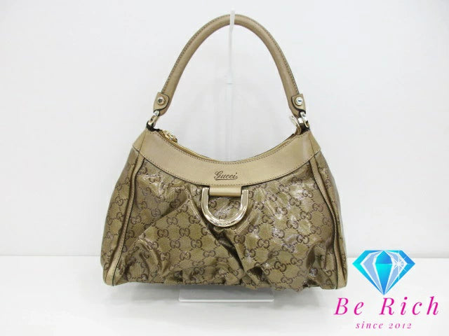 グッチ GUCCI ハンドバッグ トートバッグ 190525 GG クリスタル レザー ビニール ブラウン 茶 ゴールド ロゴ  鞄 手提げ レディース【中古】【送料無料】bk8506