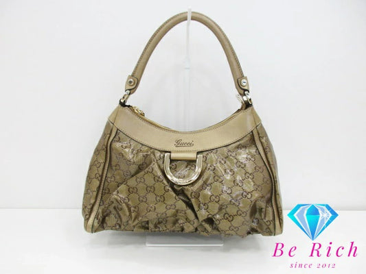 グッチ GUCCI ハンドバッグ トートバッグ 190525 GG クリスタル レザー ビニール ブラウン 茶 ゴールド ロゴ  鞄 手提げ レディース【中古】【送料無料】bk8506