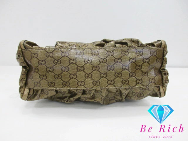 グッチ GUCCI ハンドバッグ トートバッグ 190525 GG クリスタル レザー ビニール ブラウン 茶 ゴールド ロゴ  鞄 手提げ レディース【中古】【送料無料】bk8506