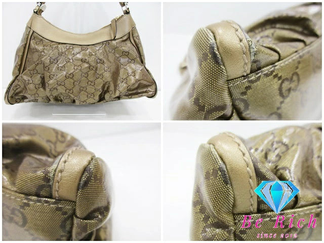 グッチ GUCCI ハンドバッグ トートバッグ 190525 GG クリスタル レザー ビニール ブラウン 茶 ゴールド ロゴ  鞄 手提げ レディース【中古】【送料無料】bk8506