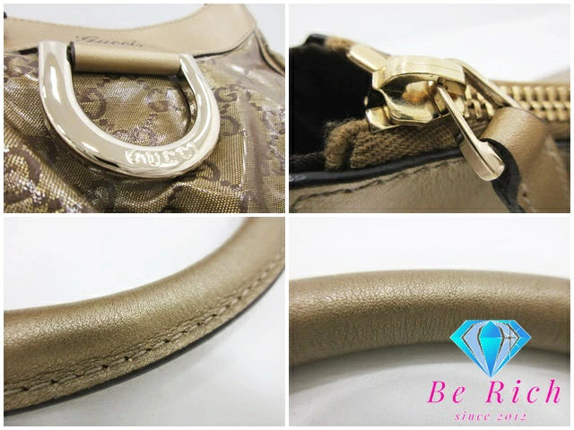 グッチ GUCCI ハンドバッグ トートバッグ 190525 GG クリスタル レザー ビニール ブラウン 茶 ゴールド ロゴ  鞄 手提げ レディース【中古】【送料無料】bk8506