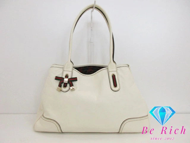 グッチ GUCCI レディース トートバッグ 163805 シェリー レザー ホワイト 白 リボン ロゴ  鞄 手提げ ハンドバッグ 【中古】【送料無料】bk8519