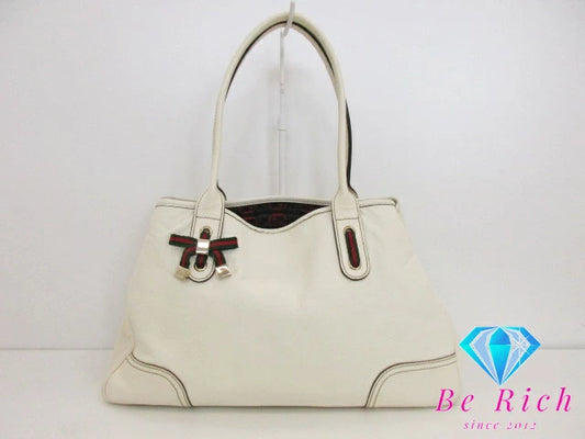 グッチ GUCCI レディース トートバッグ 163805 シェリー レザー ホワイト 白 リボン ロゴ  鞄 手提げ ハンドバッグ 【中古】【送料無料】bk8519