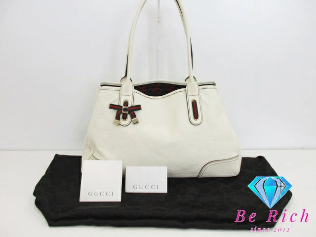 グッチ GUCCI レディース トートバッグ 163805 シェリー レザー ホワイト 白 リボン ロゴ  鞄 手提げ ハンドバッグ 【中古】【送料無料】bk8519