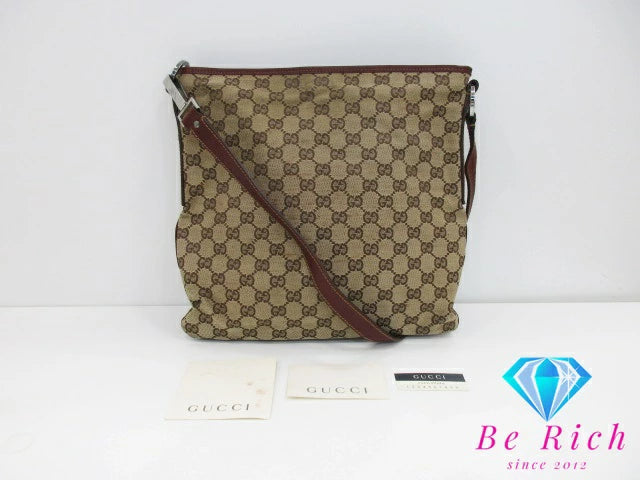 グッチ GUCCI GGキャンバス ショルダーバッグ 113013 レザー 茶 ブラウン ボルドー 手提げ レディース トートバッグ【中古】【送料無料】bk8529