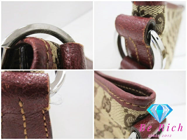 グッチ GUCCI GGキャンバス ショルダーバッグ 113013 レザー 茶 ブラウン ボルドー 手提げ レディース トートバッグ【中古】【送料無料】bk8529