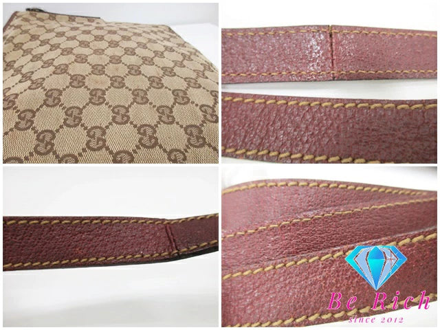 グッチ GUCCI GGキャンバス ショルダーバッグ 113013 レザー 茶 ブラウン ボルドー 手提げ レディース トートバッグ【中古】【送料無料】bk8529