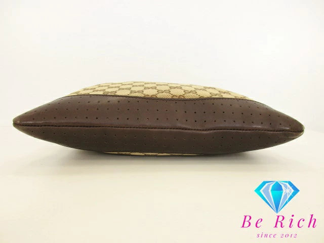 グッチ GUCCI GGキャンバス ショルダーバッグ 145857 レザー 茶 ブラウン ベージュ 手提げ レディース トートバッグ【中古】【送料無料】bk8537