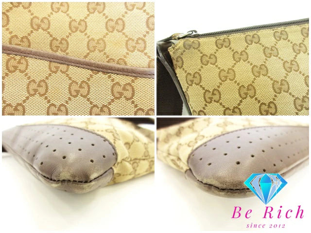 グッチ GUCCI GGキャンバス ショルダーバッグ 145857 レザー 茶 ブラウン ベージュ 手提げ レディース トートバッグ【中古】【送料無料】bk8537