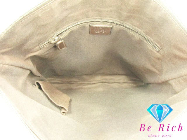 グッチ GUCCI GGキャンバス ショルダーバッグ 145857 レザー 茶 ブラウン ベージュ 手提げ レディース トートバッグ【中古】【送料無料】bk8537