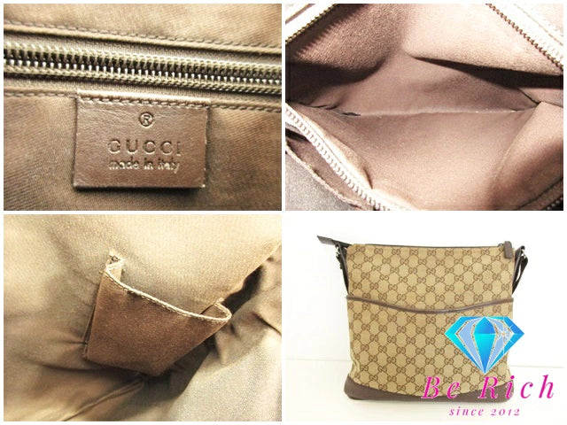 グッチ GUCCI GGキャンバス ショルダーバッグ 145857 レザー 茶 ブラウン ベージュ 手提げ レディース トートバッグ【中古】【送料無料】bk8537