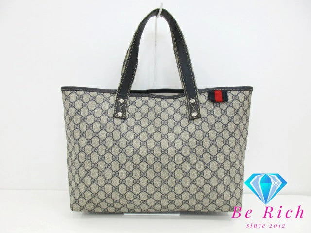 グッチ GUCCI GGプラス トートバッグ ライトベージュ ネイビー GG スプリーム レザー ショルダーバッグ レディース 手提げ 紺 ハンドバッグ【中古】【送料無料】bk8549