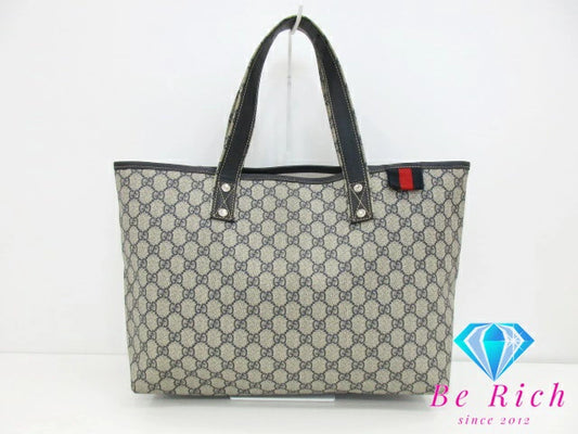 グッチ GUCCI GGプラス トートバッグ ライトベージュ ネイビー GG スプリーム レザー ショルダーバッグ レディース 手提げ 紺 ハンドバッグ【中古】【送料無料】bk8549