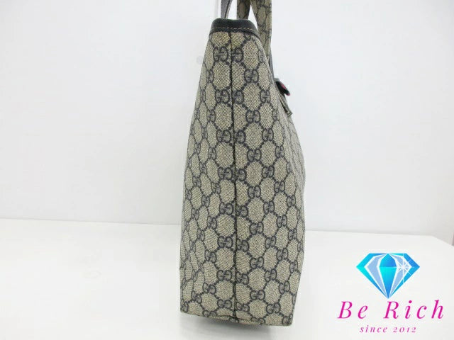 グッチ GUCCI GGプラス トートバッグ ライトベージュ ネイビー GG スプリーム レザー ショルダーバッグ レディース 手提げ 紺 ハンドバッグ【中古】【送料無料】bk8549