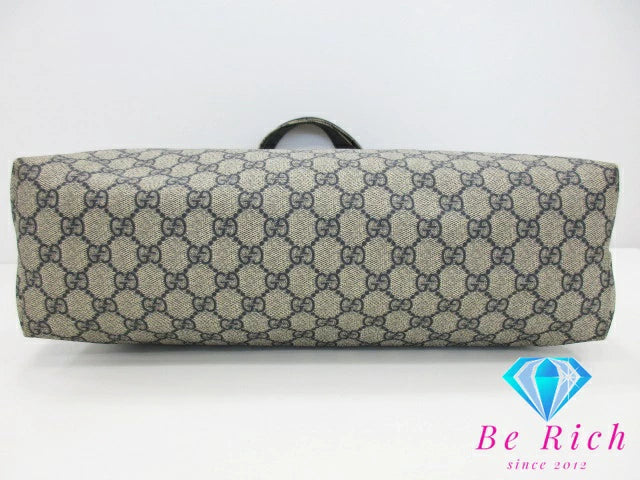 グッチ GUCCI GGプラス トートバッグ ライトベージュ ネイビー GG スプリーム レザー ショルダーバッグ レディース 手提げ 紺 ハンドバッグ【中古】【送料無料】bk8549