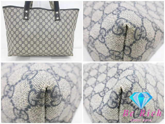 グッチ GUCCI GGプラス トートバッグ ライトベージュ ネイビー GG スプリーム レザー ショルダーバッグ レディース 手提げ 紺 ハンドバッグ【中古】【送料無料】bk8549