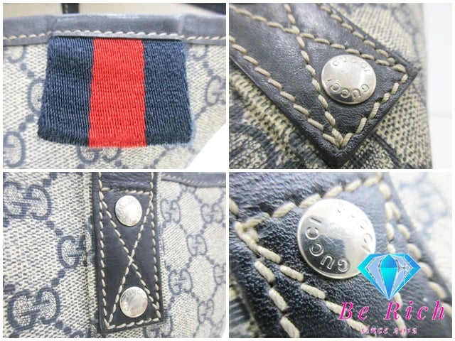 グッチ GUCCI GGプラス トートバッグ ライトベージュ ネイビー GG スプリーム レザー ショルダーバッグ レディース 手提げ 紺 ハンドバッグ【中古】【送料無料】bk8549