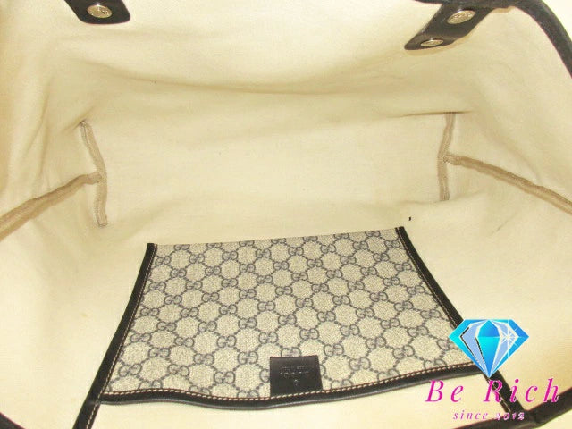 グッチ GUCCI GGプラス トートバッグ ライトベージュ ネイビー GG スプリーム レザー ショルダーバッグ レディース 手提げ 紺 ハンドバッグ【中古】【送料無料】bk8549