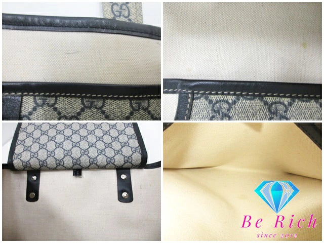 グッチ GUCCI GGプラス トートバッグ ライトベージュ ネイビー GG スプリーム レザー ショルダーバッグ レディース 手提げ 紺 ハンドバッグ【中古】【送料無料】bk8549